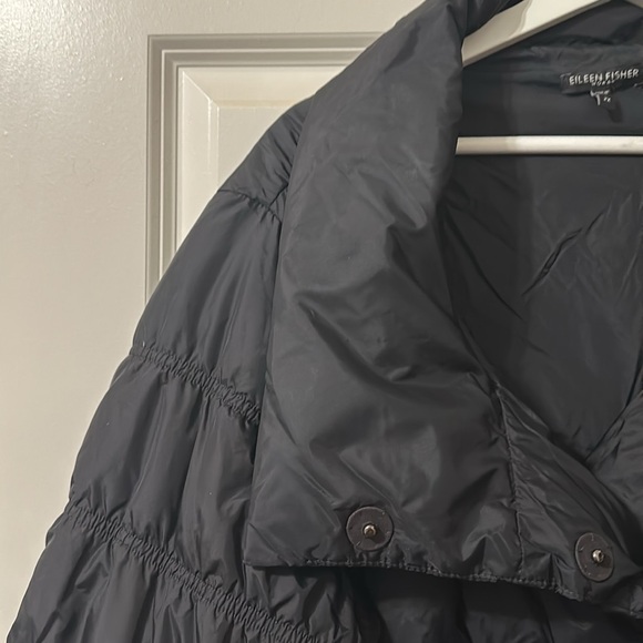 Eileen Fisher Eggshell Recycled Nylon Stand Collar Puffer Coat - Picture 9 of 12
